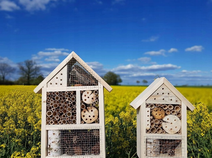 BUDKA LĘGOWA DOMEK HOTEL MOTYLI Z KORĄ + KLOCEK DLA OWADÓW TRAPEZ Z DREWNA