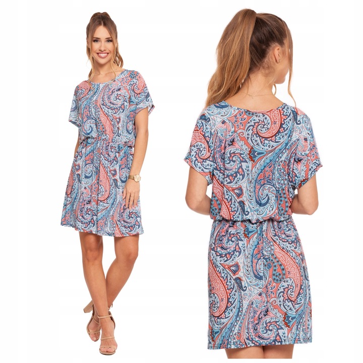 MODNA SUKIENKA DAMSKA KRÓTKA ELASTYCZNA W ORIENTALNY WZÓR NA LATO MORAJ S/M