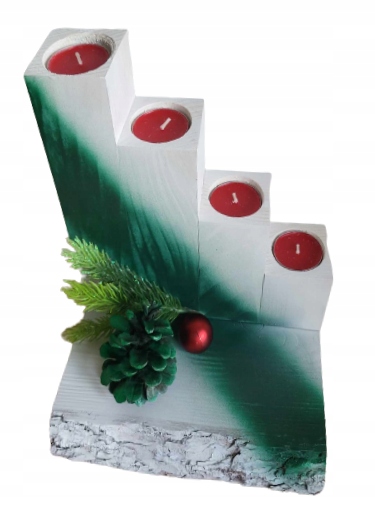 STROIK Świąteczny ŚWIECZNIK ADWENTOWY Z DREWNA Ozdoba BOŻE NARODZENIE DUŻY