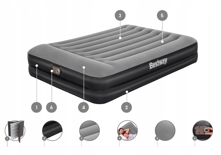 Dmuchany Dwuosobowy Łóżko do Spania z Pompką automatyczną Bestway 203x152cm