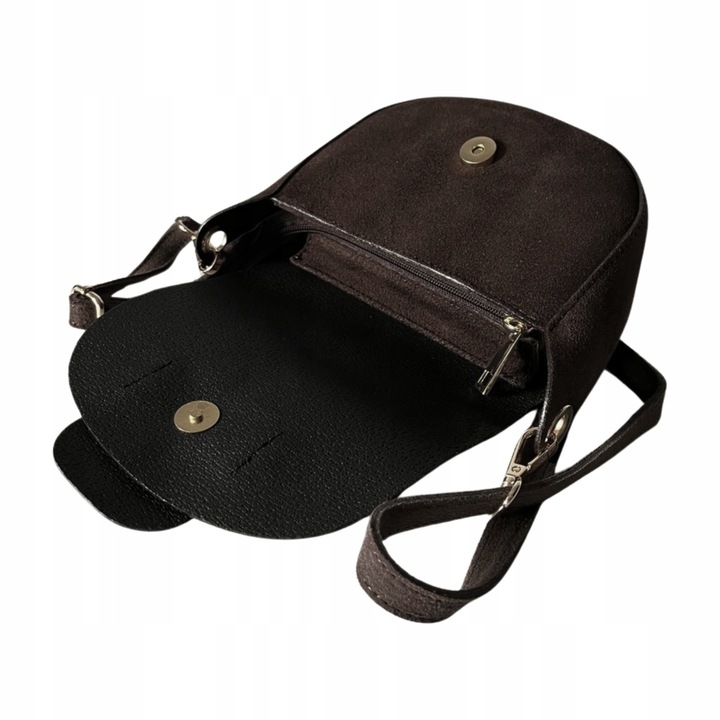 Czekoladowa torebka zamszowa podkówka brązowa włoska listonoszka zamszowa