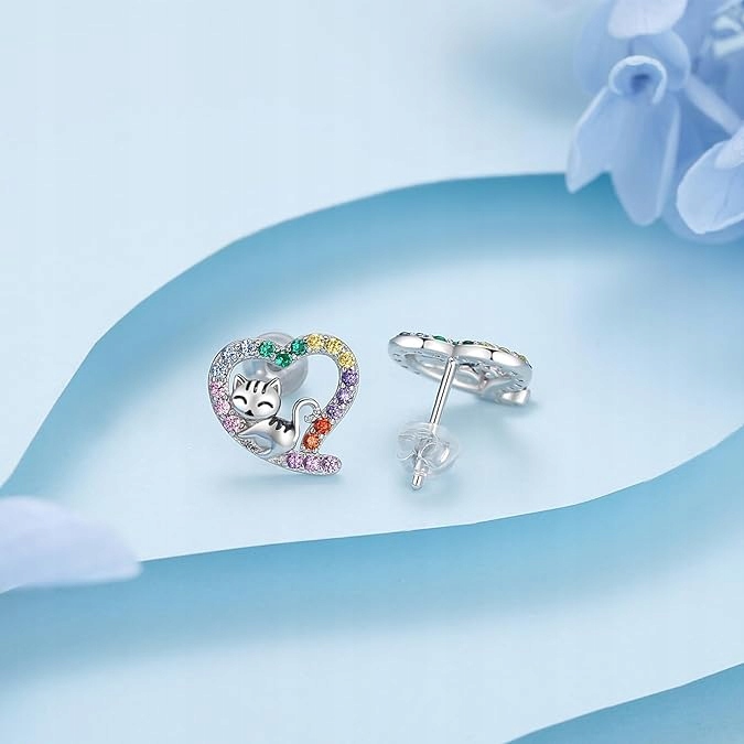 Kolczyki srebrne kotki dla dziewczynki dla dzieci srebro wkrętki sztyfty