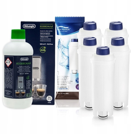 5x Filtr Do Ekspresu Delonghi AL-S002 + Odkamieniacz EcoDecalk 500ml