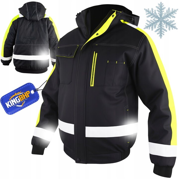 OCIEPLANA Kurtka BOMBERKA robocza ZIMOWA męska z kapturem ODBLASKOWA bhp OC