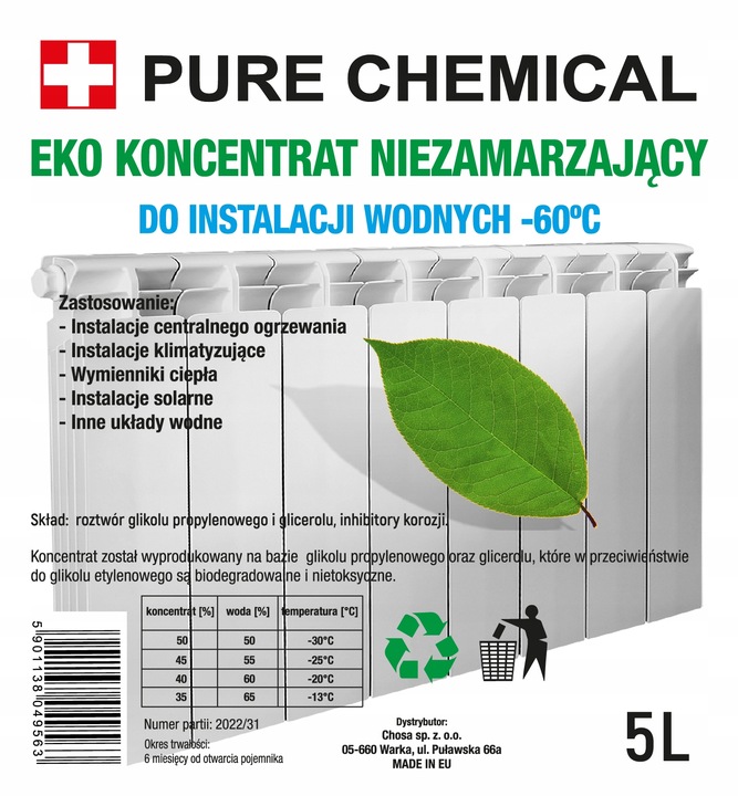 GLIKOL PROPYLENOWY KONCENTRA DO C.O EKOLOGICZNY PŁYN SOLARNY -60°C 5L