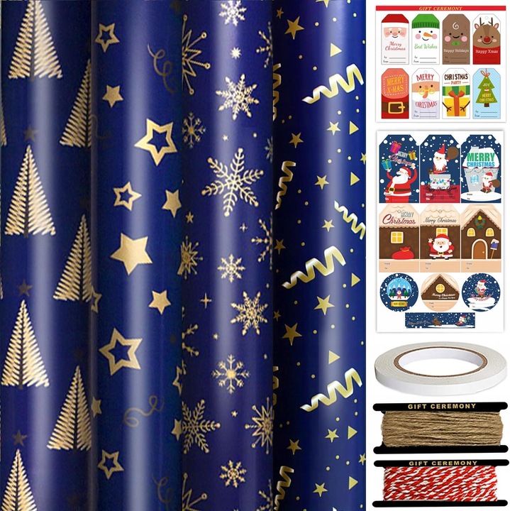 Papier prezentowy świąteczny do pakowania prezentów 4 rolki 76cmx3m