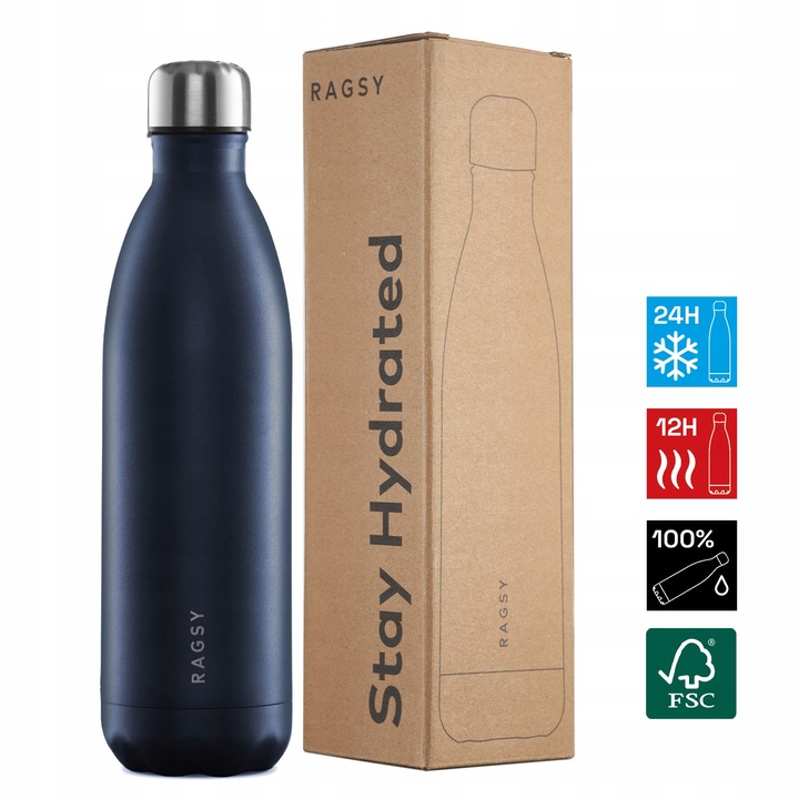 Butelka Termiczna 1000ml / 1L BPA FREE 12/24H - Ink Blue/Granatowa