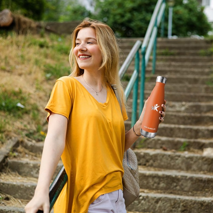 Termos Kubek Termiczny na Kawę Herbatę Stalowy Szczelny Pomarańczowy 350ml