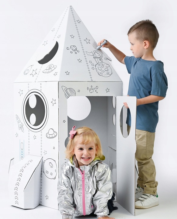 ZABAWKI DLA DZIECI KREATYWNA RAKIETA KOSMICZNA KARTONOWA DO MALOWANIA