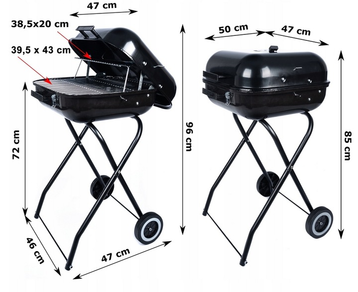 GRILL Węglowy na brykiet Ogrodowy PRZENOŚNY turystyczny WÓZEK POKRYWA