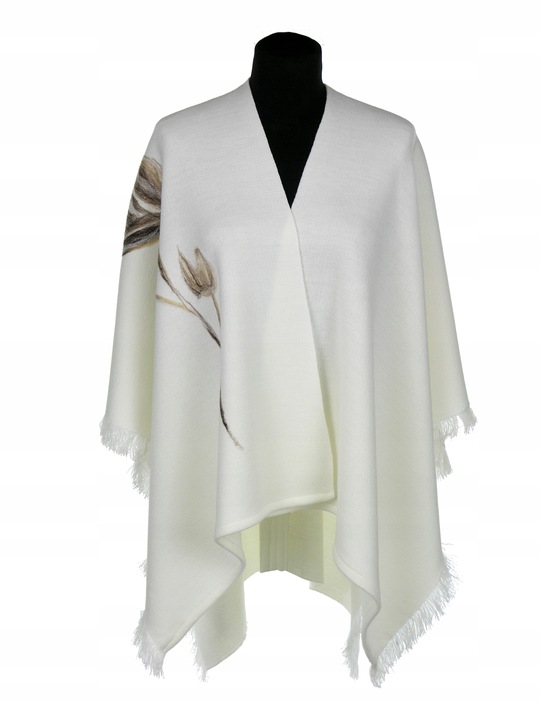 PONCZO CHUSTA Z HAFTEM KREMOWE ECRU R. UNI 42 - 56