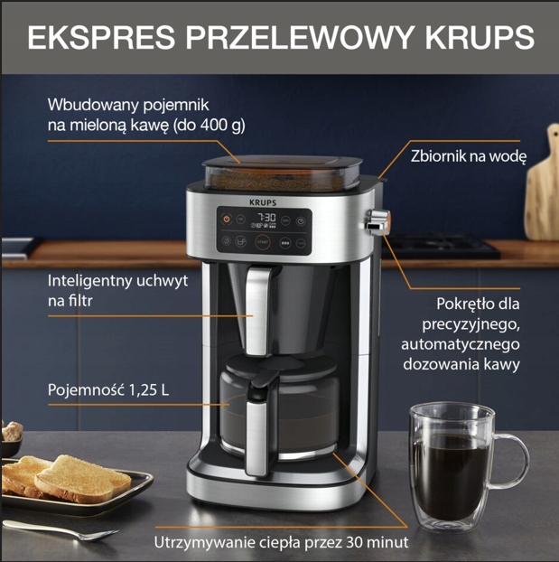 Ekspres przelewowy KRUPS KM760D10 srebrny 1,25 l 1000 W