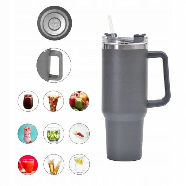 KUBEK TERMICZNY TERMOS ZE SŁOMKĄ STAL NIERDZEWNA DUŻY XXL 1200 ML