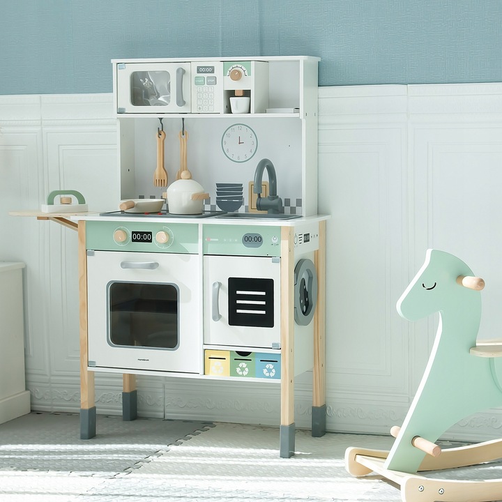 KUCHNIA DREWNIANA INTERAKTYWNA z Pralką Zmywarką Tablica Kredowa dla Dzieci