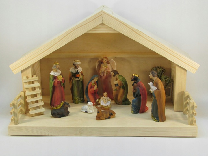 Szopka bożonarodzeniowa sosnowa +oświetlenie led brązowa