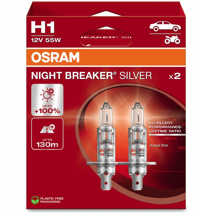 ŻARÓWKI H1 12V 55W OSRAM NIGHT BREAKER SILVER +100% WIĘCEJ ŚWIATŁA + GRATIS