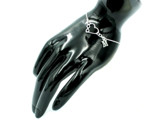 SREBRNA BRANSOLETKA DAMSKA Z SERCEM Z INFINITY + LITERKA *DO WYBORU