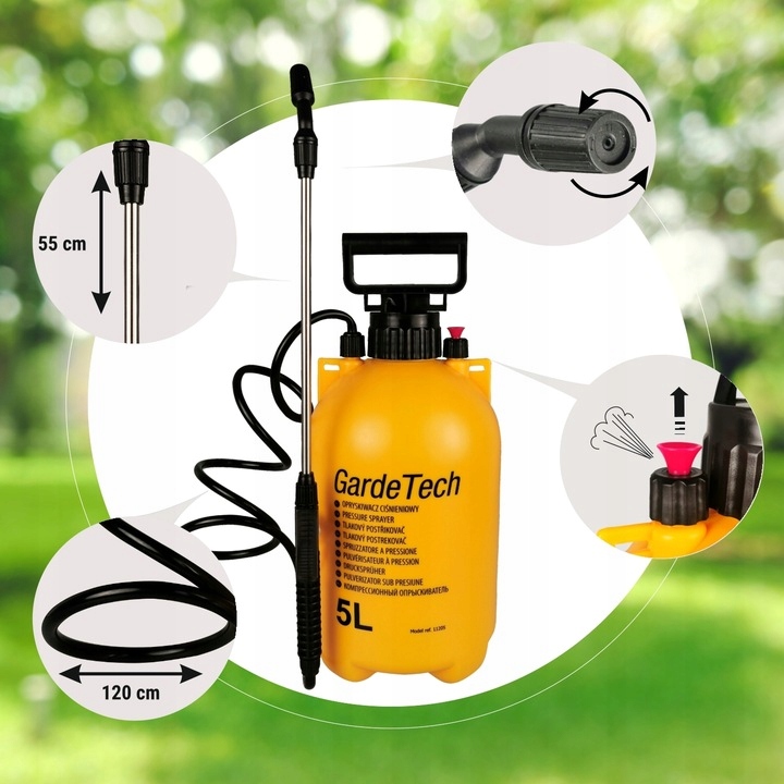 OPRYSKIWACZ CIŚNIENIOWY RĘCZNY 5L GARDETECH SPRYSKIWACZ MOCNY