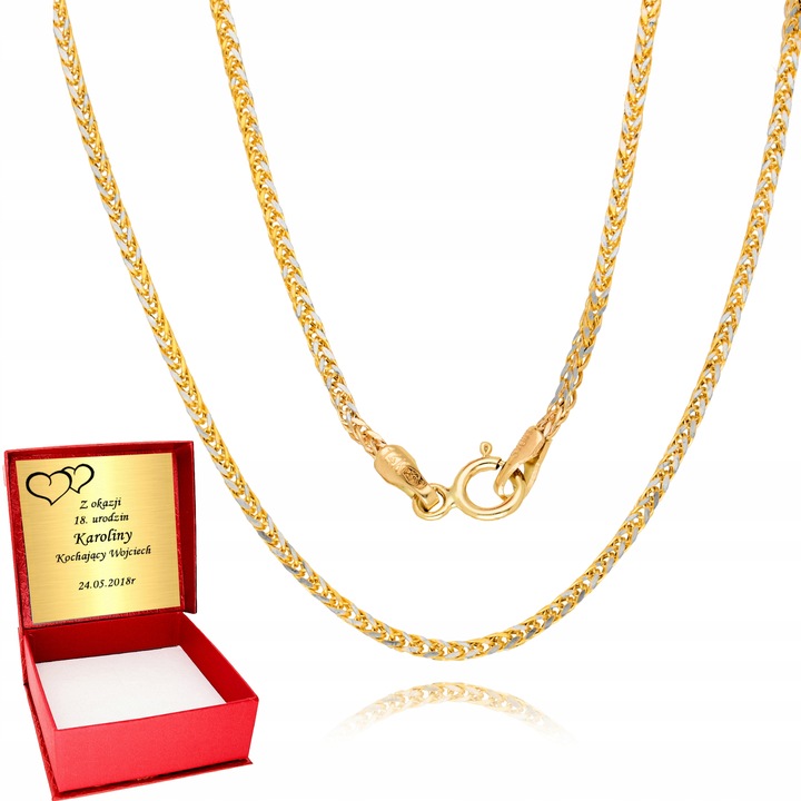 Złoty Łańcuszek 585 Klasyczny Wzór Szeroki Grawer