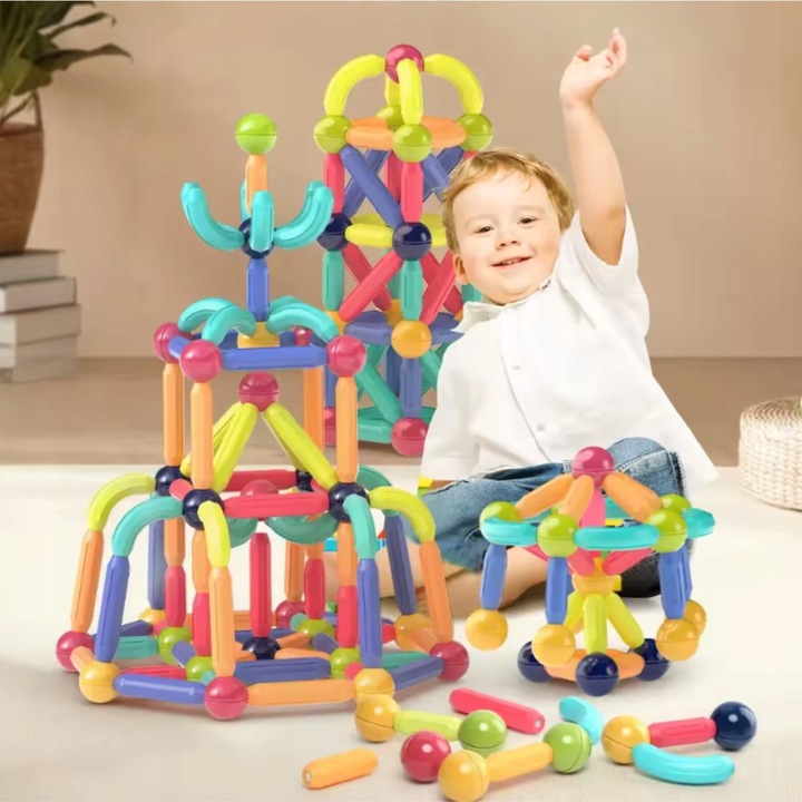 Klocki Magnetyczne Konstrukcyjne Edukacyjne Dla Dzieci Duże Elementy 98 El