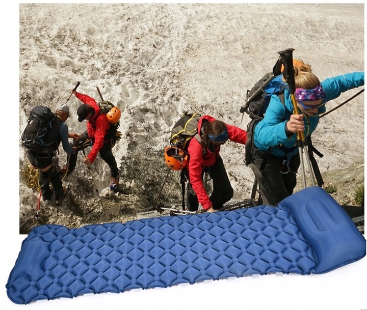 ULTRALEKKA MATA WBUDOWANA POMPKA KARIMATA GRUBY WYGODNY MATERAC ŁÓŻKO BLUE