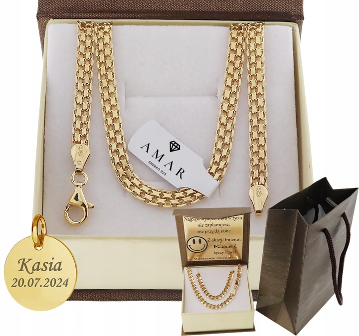 ZŁOTY PEŁNY ŁAŃCUSZEK DAMSKI BISMARK PR. 925 585 14K + GRAWER GRATIS