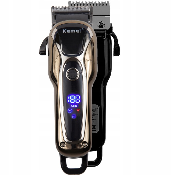 BEZPRZEWODOWA MASZYNKA DO STRZYŻENIA WŁOSÓW KEMEI KM-1990 BARBER USB LCD