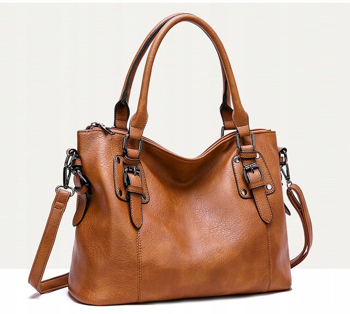 TOREBKA WOREK NA RAMIĘ brąz czarna SHOPPER DO RĘKI pasek jakość
