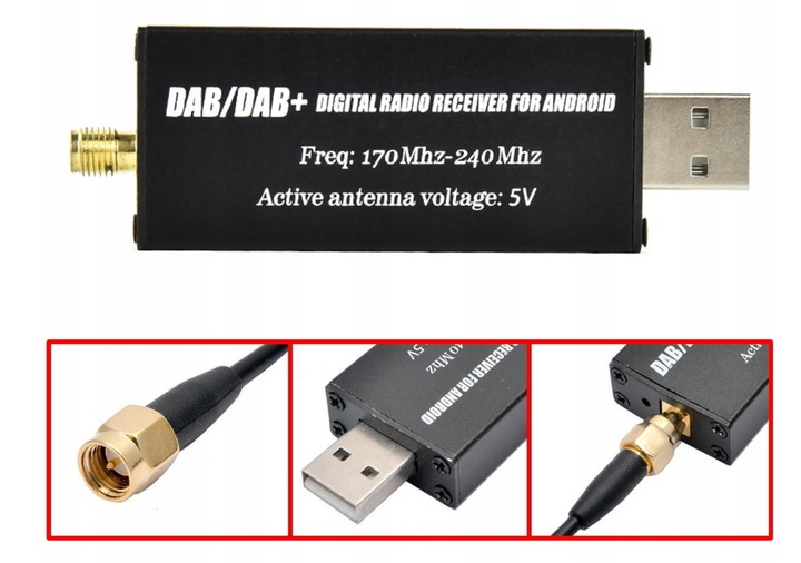 ANTENA,TUNER DAB+ DEDYKOWANY ADAPTER DO RADIA Z SYSTEMEM ANDROID USB, SMA