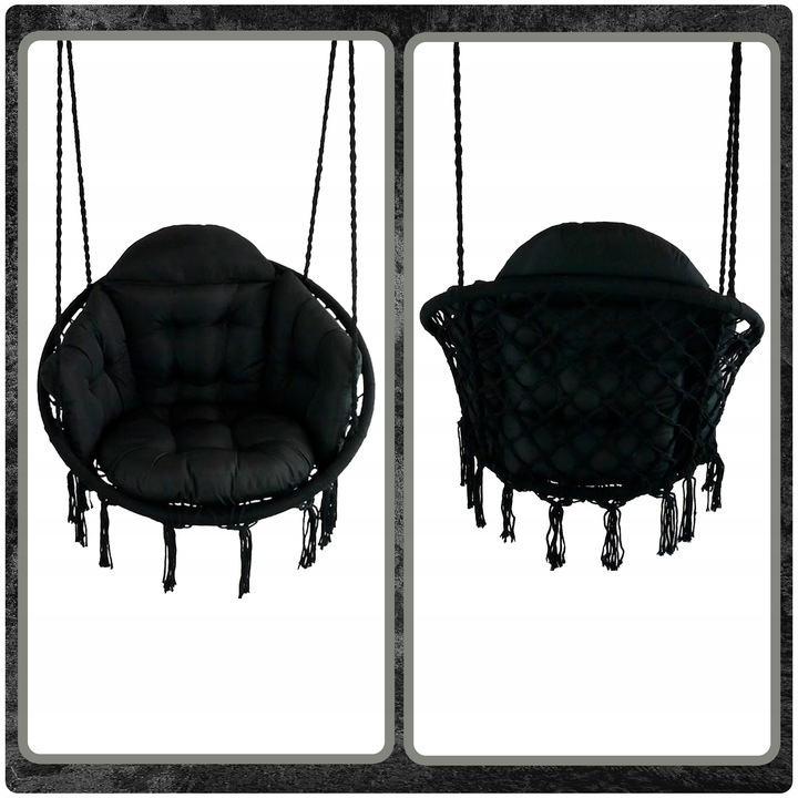 Czarna czarne Bocianie gniazdo huśtawka + PIKOWANA Poduszka XXL + 2 Zestawy