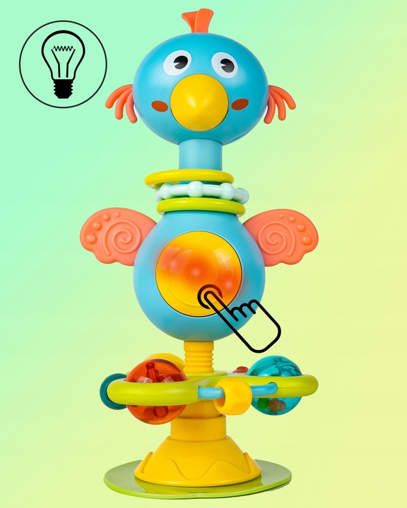 GRZECHOTKA PTAK ZABAWKA SENSORYCZNA WESOŁY PTASZEK Z PRZYSSAWKĄ NA BATERIE