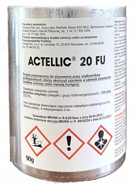 Actellic 20FU 90g świeca, desykacja pomieszczeń, wołek, trojszyk, spichrzel