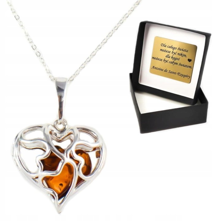 Naszyjnik Sekretnik Srebrny z Bursztynem