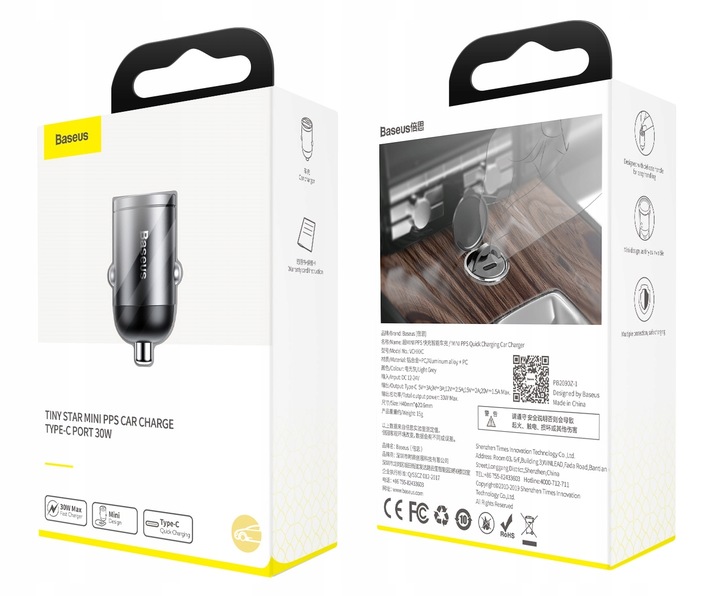 MINI ŁADOWARKA SAMOCHODOWA BASEUS USB-C QC PD 30W