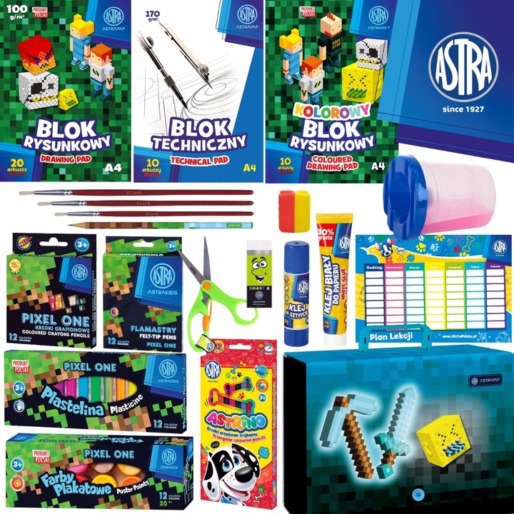 Astra WYPRAWKA SZKOLNA PIXEL ONE Zestaw plastyczny + TECZKA 20 elementów