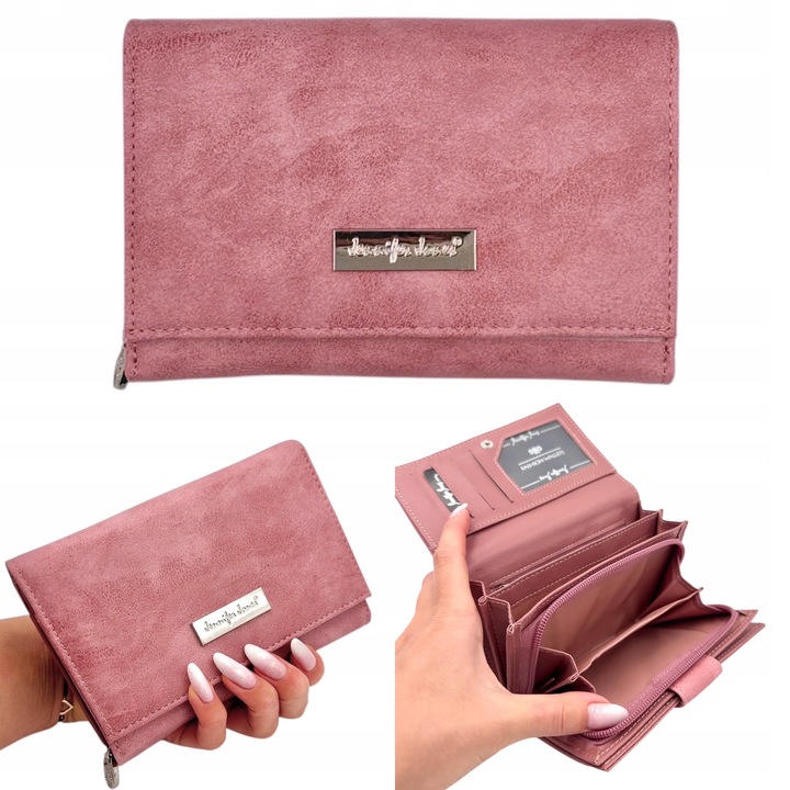 PORTFEL damski mały skórzany prezent różowy Jennifer Jones pojemny eko