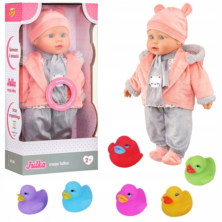 Lalka Bobas Interaktywna mówiąca 120 słów śpiewa 40 cm + KACZKI do kąpieli
