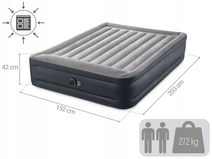 Materac Dmuchany Welurowy do Spania Dwuosobowy Łóżko z Pompką 230V Intex