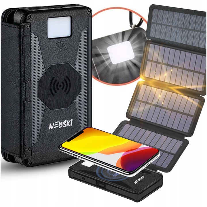 WEBSKI POWERBANK SOLARNY MOCNE 4 PANELE SOLARNE POJEMNOŚĆ 20000MAH USB-C