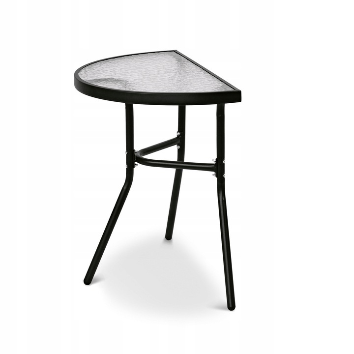 Stolik Metalowy Półokrągły ze Szklanym Blatem Hartowanym do Balkonu Taras