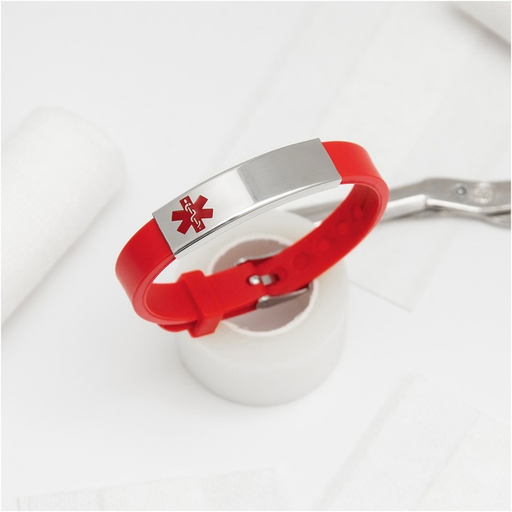 Bransoletka z grawerem męska ratunkowa czerwony kauczuk regulowana BLINGART