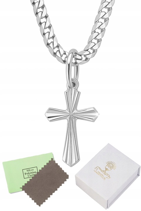 SREBRNY ŁAŃCUSZEK NASZYJNIK KRZYŻ KOMUNIA CHRZEST DLA CHŁOPCA SREBRO 925