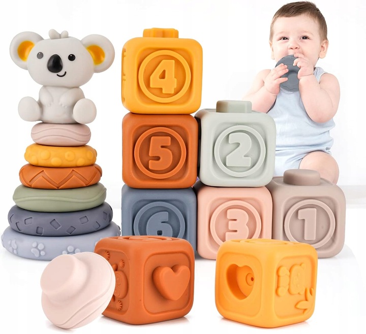 Klocki Sensoryczne Miękkie Gumowe Kreatywne Gryzaki Zestaw Wieża dla Dzieci