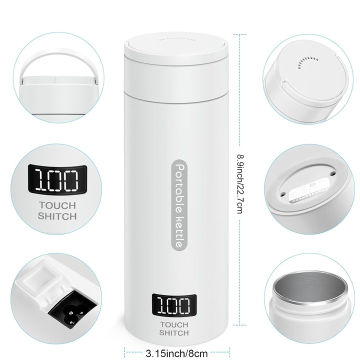 PODRÓŻNY MAŁY CZAJNIK ELEKTRYCZNY Z REGULACJĄ TEMPERATURY, KUBEK PODRÓŻNY