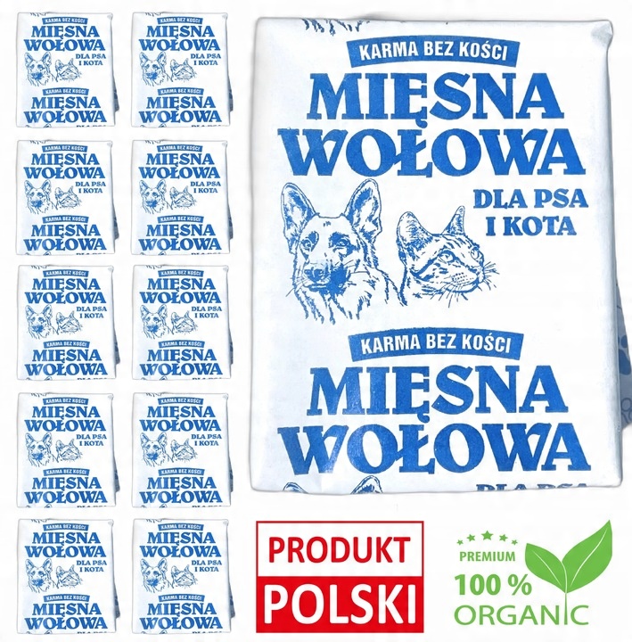 MIĘSO MROŻONE WOŁOWE DLA PSA BEZ KOŚCI BARF 100% KOSTKI KARMA WOŁOWA 10KG