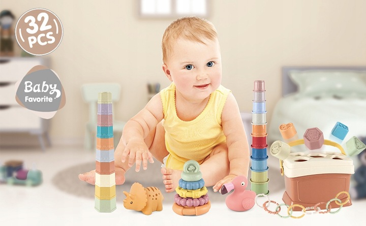 ZABAWKA SENSORYCZNA MONTESSORI 5w1 DLA NIEMOWLĄT SORTER, WIEŻA, ZWIERZĄTKA