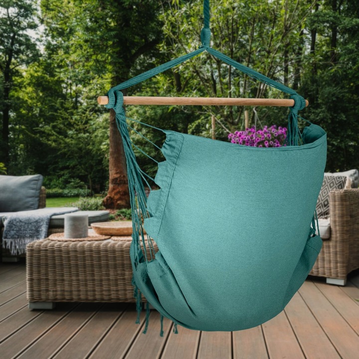 FOTEL WISZĄCY KRZESŁO BRAZYLIJSKE HUŚTAWKA HAMAK BOHO FRĘDZLE OUTTEC