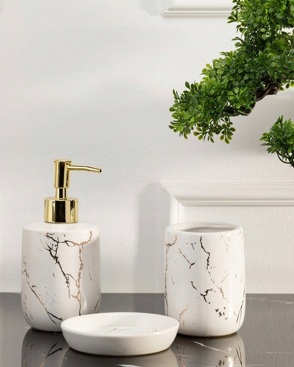 Komplet łazienkowy Lua White zestaw 3 el pojemnik dozownik mydelniczka GLAM