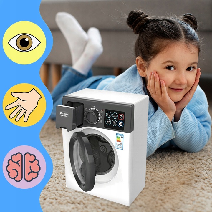 PRALKA AUTOMATYCZNA DLA DZIECI INTERAKTYWNA DŹWIĘKI LED OTWIERANA BĘBEN AGD