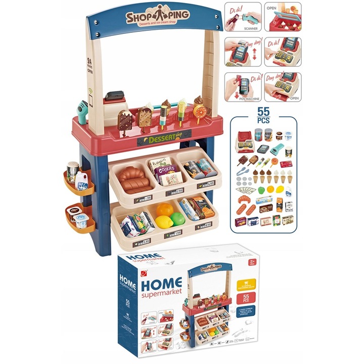 SKLEP SUPERMARKET DLA DZIECI STRAGAN KASA LODY DŹWIĘKI + 55 AKC. MATADI